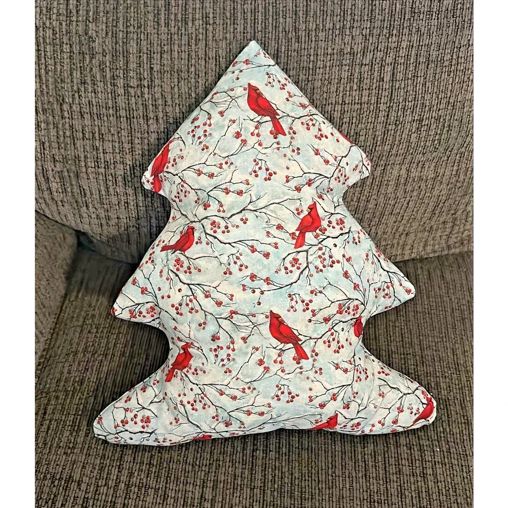 Handmade Christmas Tree Accent Decor Pillow Red Cardinals 15
